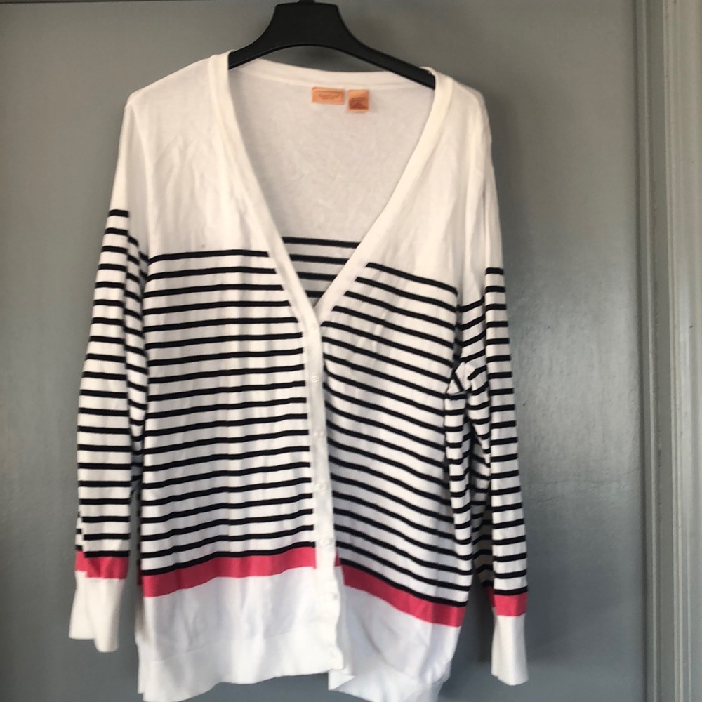 North Crest Womens Knit Cardigan Sweater V-Neck Button Up Striped Plus 4X